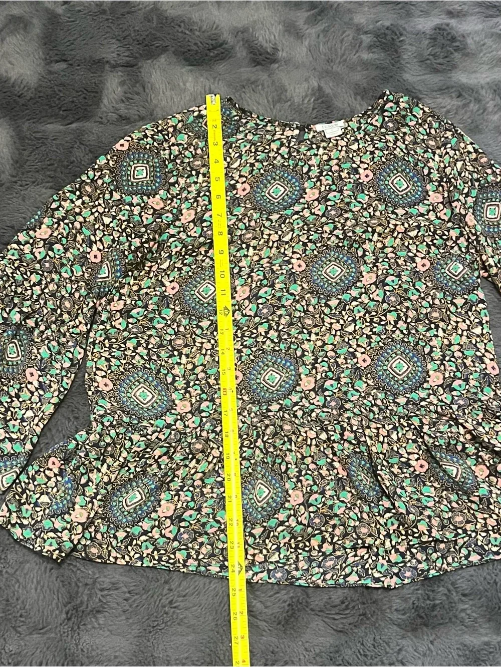 J. Crew Women’s Blue Green Floral Peplum Bell-Sleeve Blouse Size Medium